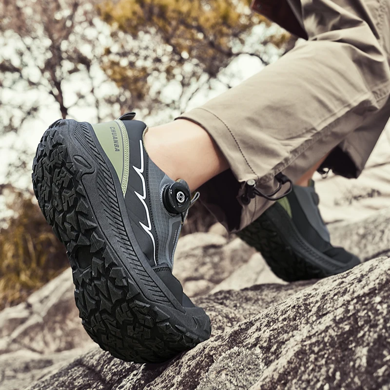 Platform Men's Hiking Shoes Anti-Slip Durable Leather Trekking Shoes Man Camping Mountain Shoes Men Comfort Outdoor Work Sneaker