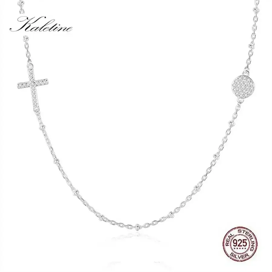 KALETINE Luxury Brand 925 Sterling Silver Cross Necklace For Women Micro Zircon Christian Jewelry Charm Evil Eye Necklaces