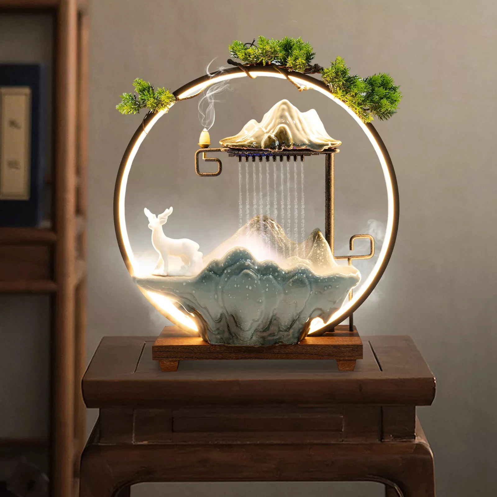 

Indoor Rockery Water Fountain: LED Tabletop Waterfall with Mist Feature for Home Decor