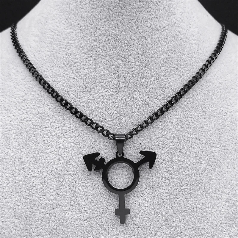 المتحولين جنسيا قلادة للنساء الرجال الفولاذ المقاوم للصدأ أسود اللون الذكور الإناث رمز مثلث قلادة قلادة مجوهرات N1463S06
