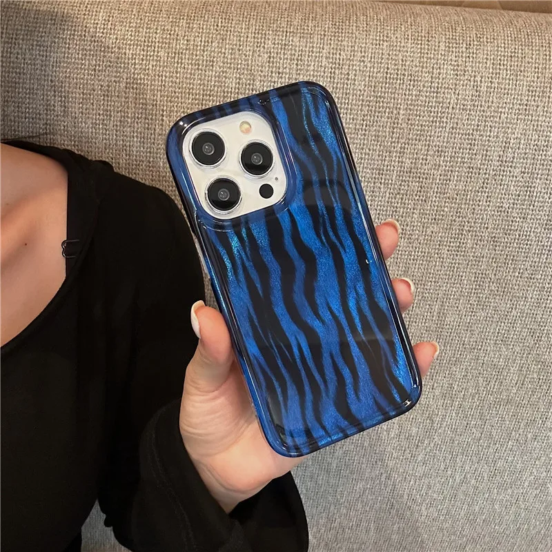 

Blue zebra stripes Fundas Case for IPHONE 16ProMax 15 Pro 14 13 Pro Max Acrylic TPU Two in One Phone Cases