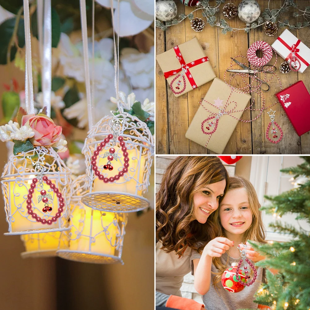 

12Pcs Christmas Gift Keychain Beaded Ornaments Xmas Bell Pendants Tree Decorations Festival Supplies Christmas Ornaments