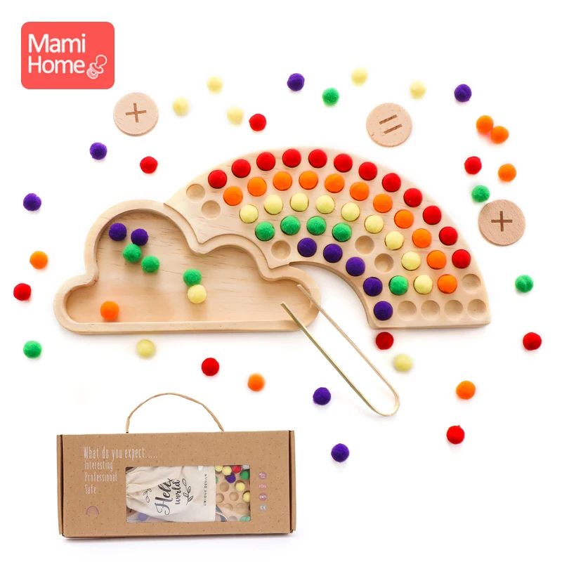 Tellen Pompoms Kids Rainbow Board Montessori Speelgoed Voor Kinderen Educatief Houten Speelgoed Kleur Sorteren Zintuiglijke Motor Vaardigheden Speelgoed