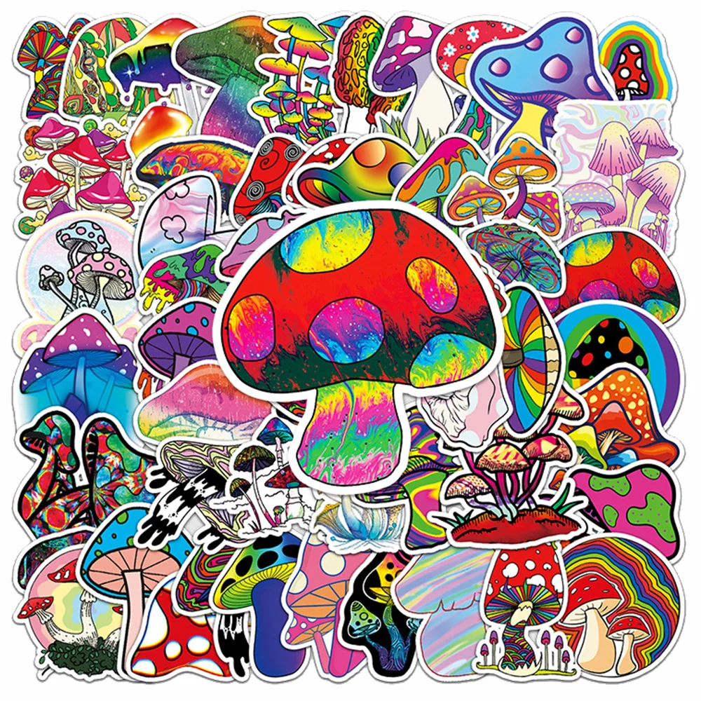 

10/30/50pcs Creative Psychedelic Mushroom Cartoon Stickers Colorful Graffiti Decal Decorative Phone Notebook Guitar Cool Sticker