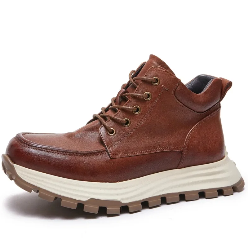 

Обувь из конской кожи в стиле ретро, мужская модная обувь с высоким берцем, увеличивающая рост, деловая повседневная спортивная обувь из натуральной кожи на мягкой подошве