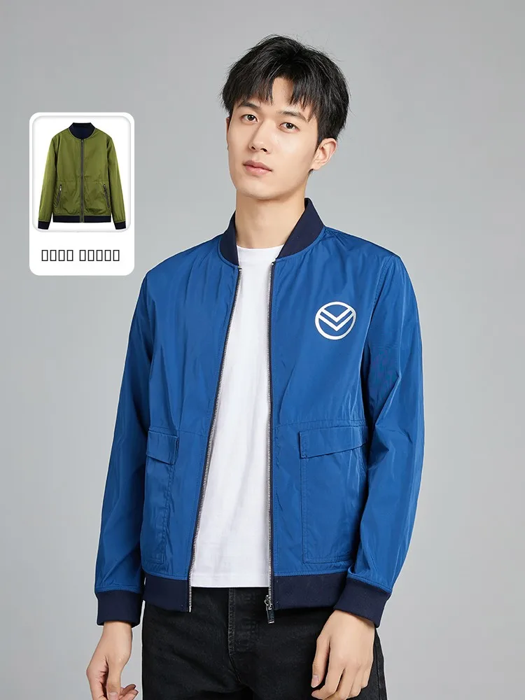 

Двусторонняя мужская куртка на молнии с длинными рукавами, повседневная верхняя одежда для молодежи, весенняя, модная, приталенная, из полиэстера