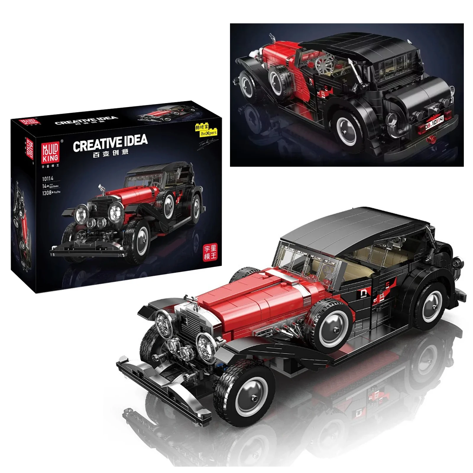 

Mould King 10114 MOC Building Blocks Retro Vintage Car Sports Car Model Oldtime Vehicle Brick Set Puzzle Toys Kids Creative Gift