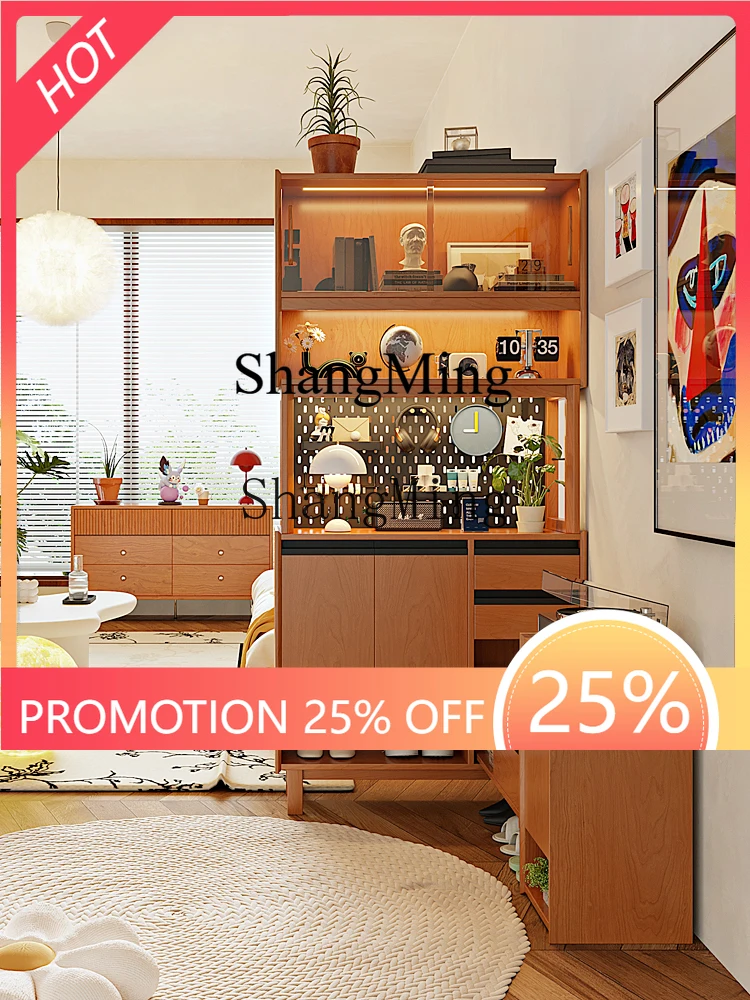 

FG solid wood corner entrance cabinet integrated home telescopic shoe change stool living room cherry wood partition cabinet