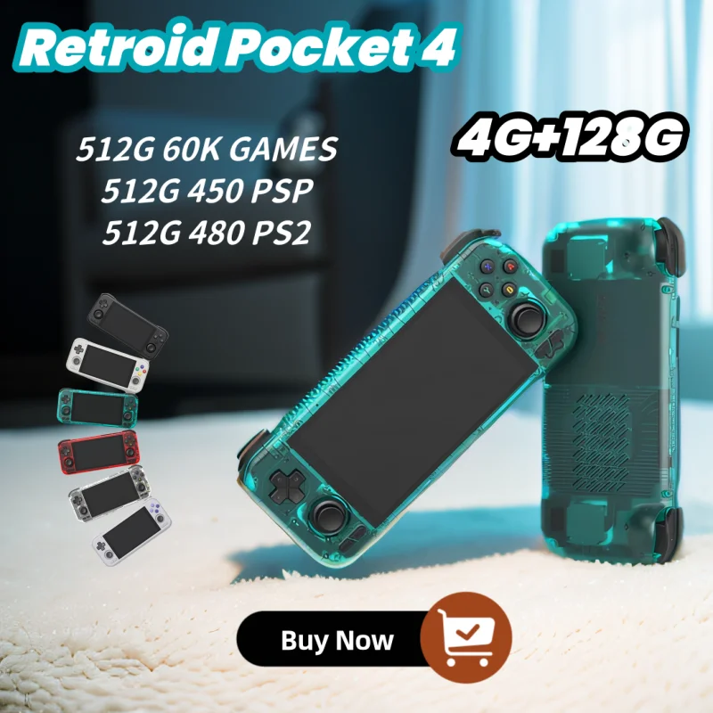 Портативная игровая консоль Retroid Pocket 4 RP4, 4 Гб + 128 Гб, сенсорный экран 4,7 дюйма, Wi-Fi, Bluetooth 6,0, 5000 мАч, Android 13, детские подарки