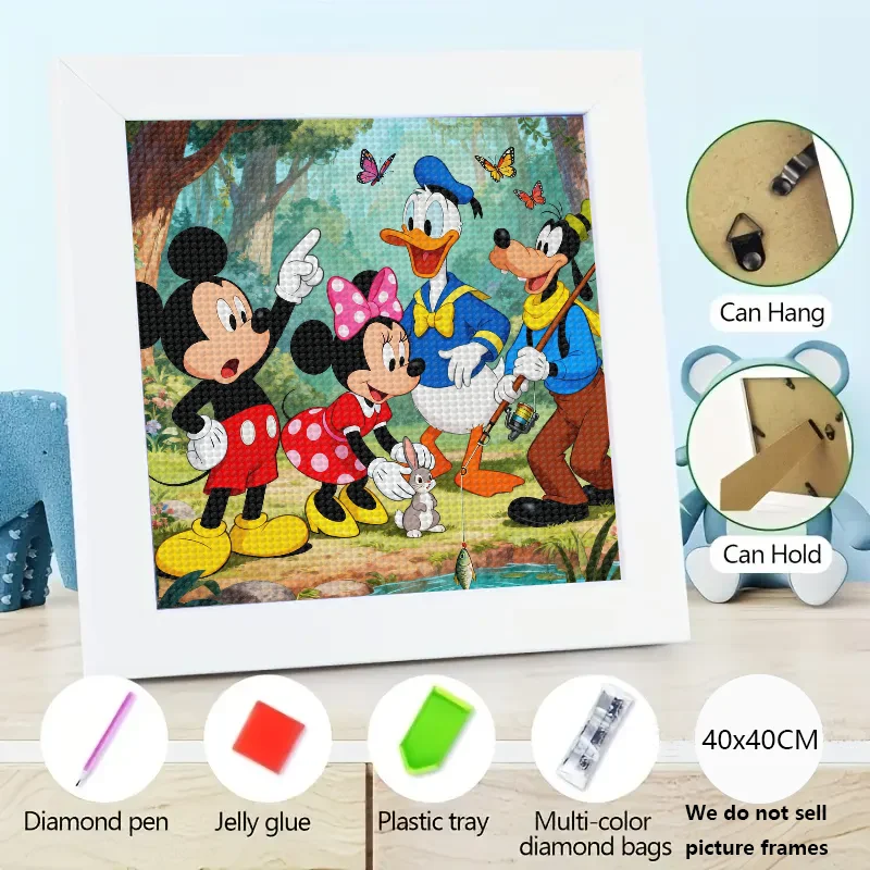 

NEW ARRIVAL! 1PC Disney Mickey Mouse, Minnie, Donald & Goofy 5D Full Drill Diamond Painting Kit, Cartoon Friends Forest Fishing