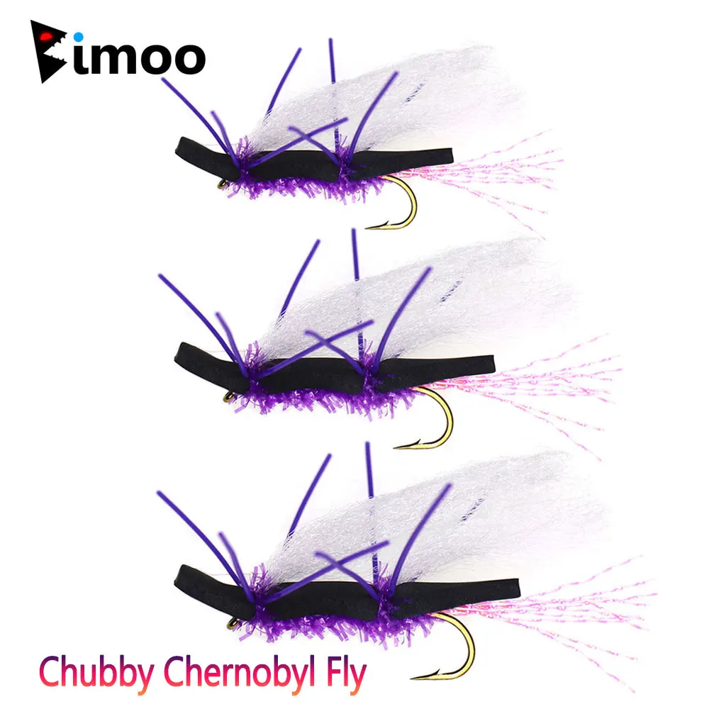 Bimoo 6pcs #6 #8 #10 White Purple Chubby Chernobyl Fly Floating Foam Topwater Grasshopper Dry Fly Trout Bass Fishing Lures Baits