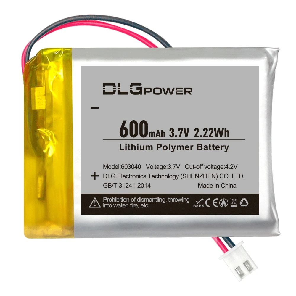 DLGpower 603040 3.7V Lithium Polymer Battery 600mAh Rechargeable Lithium Ion Battery for Beauty Meter Kids Storyteller Speaker