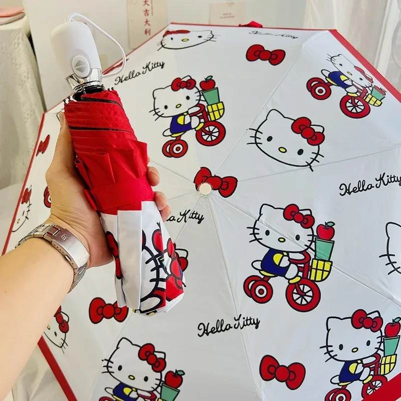 Hello Kitty Automatic Umbrella Manual Umbrella Cartoon Folding Sunscreen Sunny Day Rainy Day Sun Umbrella with UV Protection