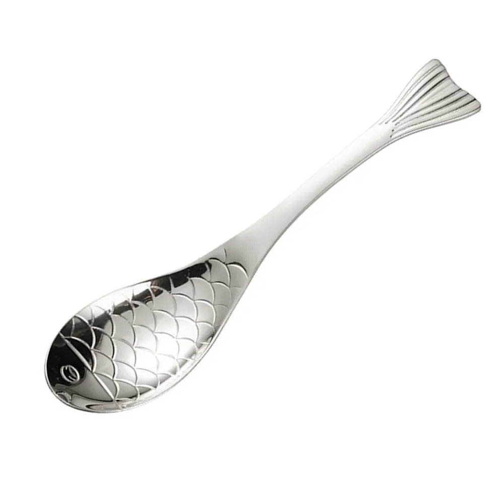 4Pcs Thickened Creative Spoon Exquisite Carp Pattern Tableware Spoon One‑piece Rustless Steel Dessert Spoon Tableware Lovers