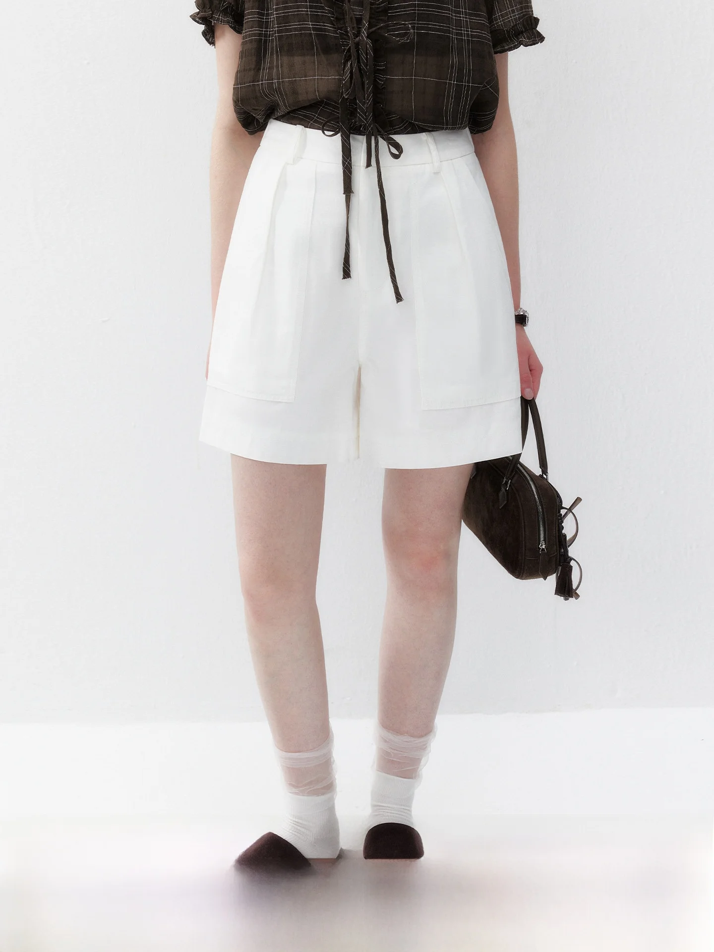  plus Women's High Waist Wide Leg Short Pants Pure Color Five-Quarter Length Breathable Comfortable Cotton Blend Shorts