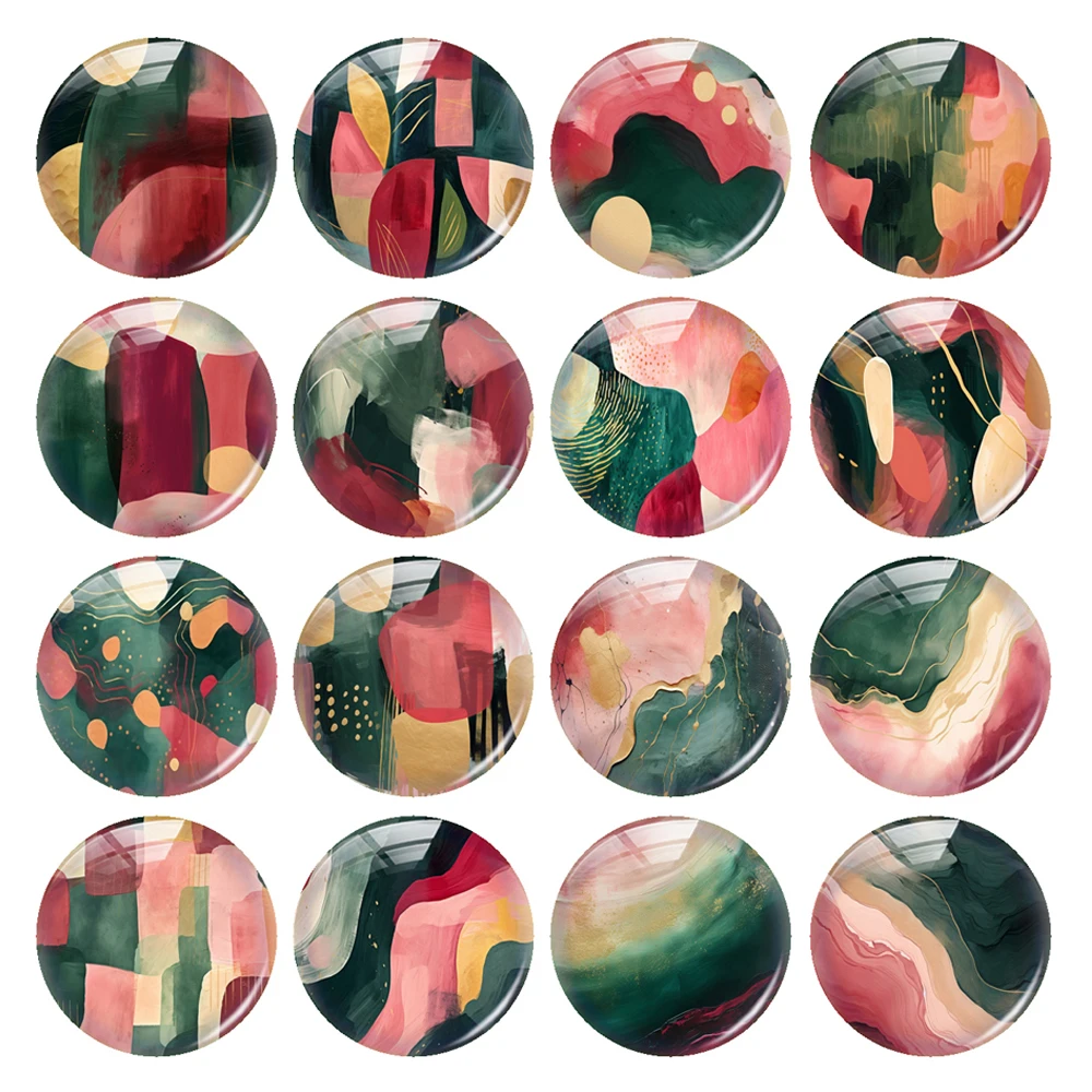 Handmade Watercolor Christmas Geometric Pattern Photo Glass Cabochon Charms Demo Flat Back Cameo For Diy Jewelry Accessories