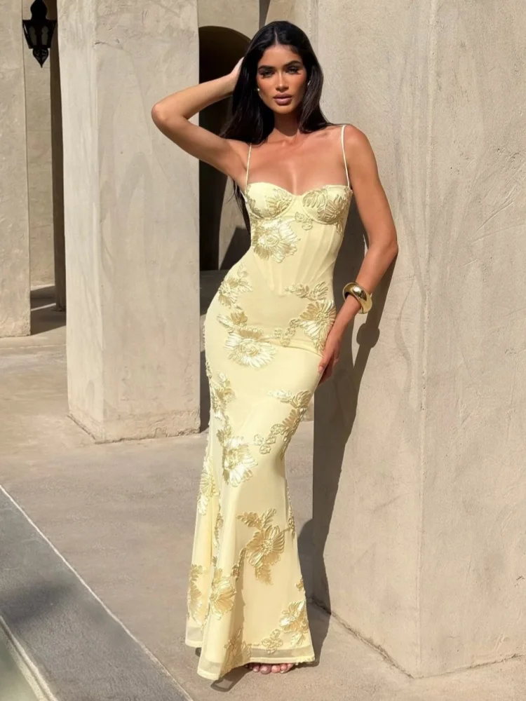 فستان طويل جديد فاخر ومثير ومطرز بالزهور من Tidalyf برقبة على شكل قلب كاميس قابل للتعديل فستان أنيق للحفلات النسائية #3