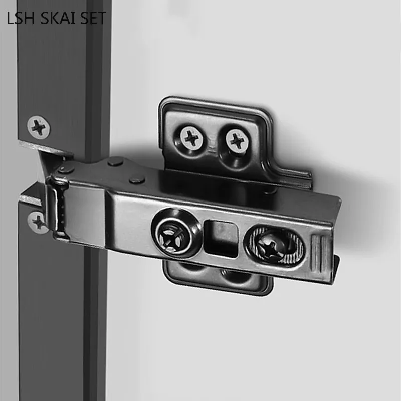 2Pcs Cabinet Hinge Aluminum Frame Glass Door Damping Hydraulic Buffer Mute Hinge Aircraft Base Steel Hinges Furniture Hardware