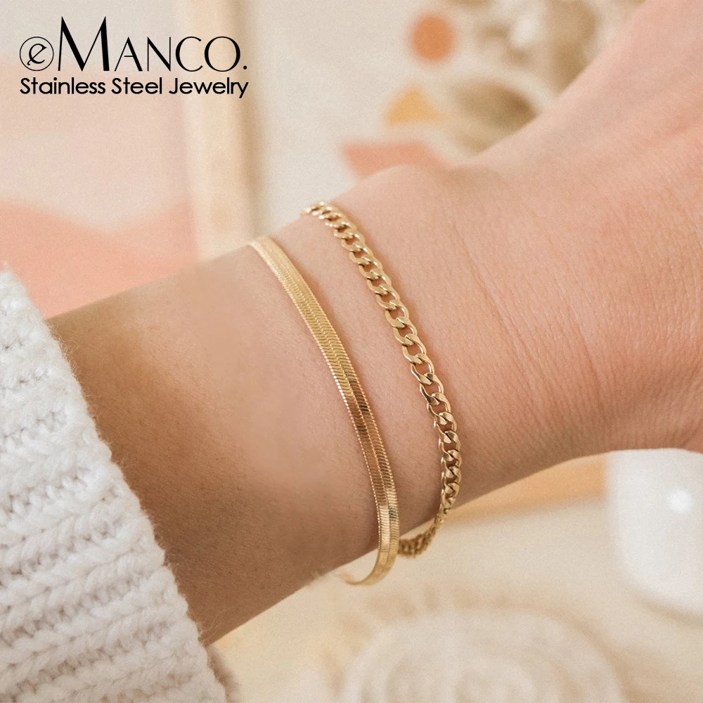 eManco متعدد الطبقات الكوبية سلسلة تقليد اللؤلؤ سوار الفولاذ المقاوم للصدأ مطلية بالذهب المرأة أساور مجوهرات الأزياء البسيطة #1