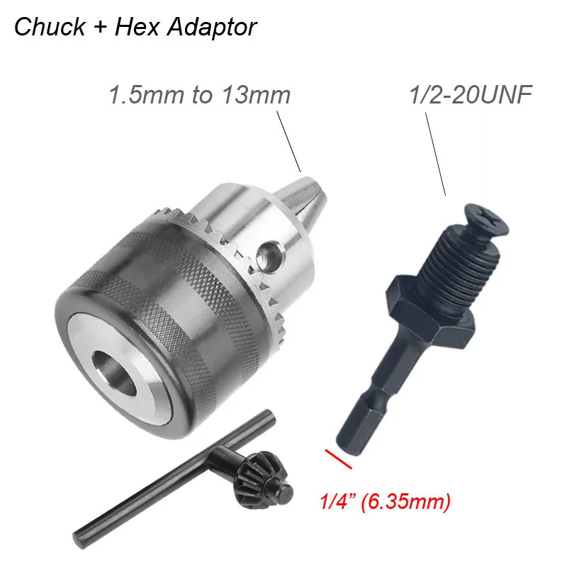 1.5-13mm Converter 1/2 20UNF Key Drill Chuck Thread Quick Change Adapter SDS 1/4 Impact Driver Wrench Bit Connecting Rod Hex