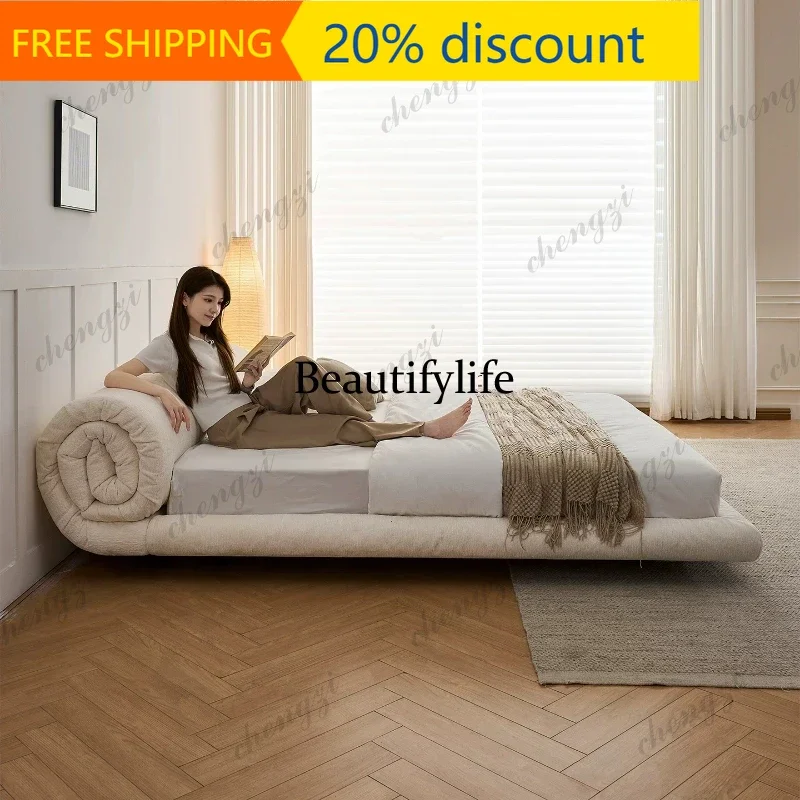 JJCC  Nordic Luxury Fabric Roll Double Bed Modern Simple Wedding Bedroom Beds and Bed Frames Lit180x200 200x220 King Size