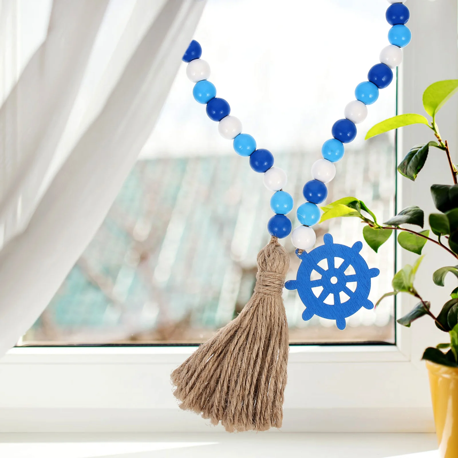 

Ship Wheel Wooden Beaded Hanging Decor Tassel Beads String for Wall Door Fireplace Home Party Rustic Household Beaded Ornament