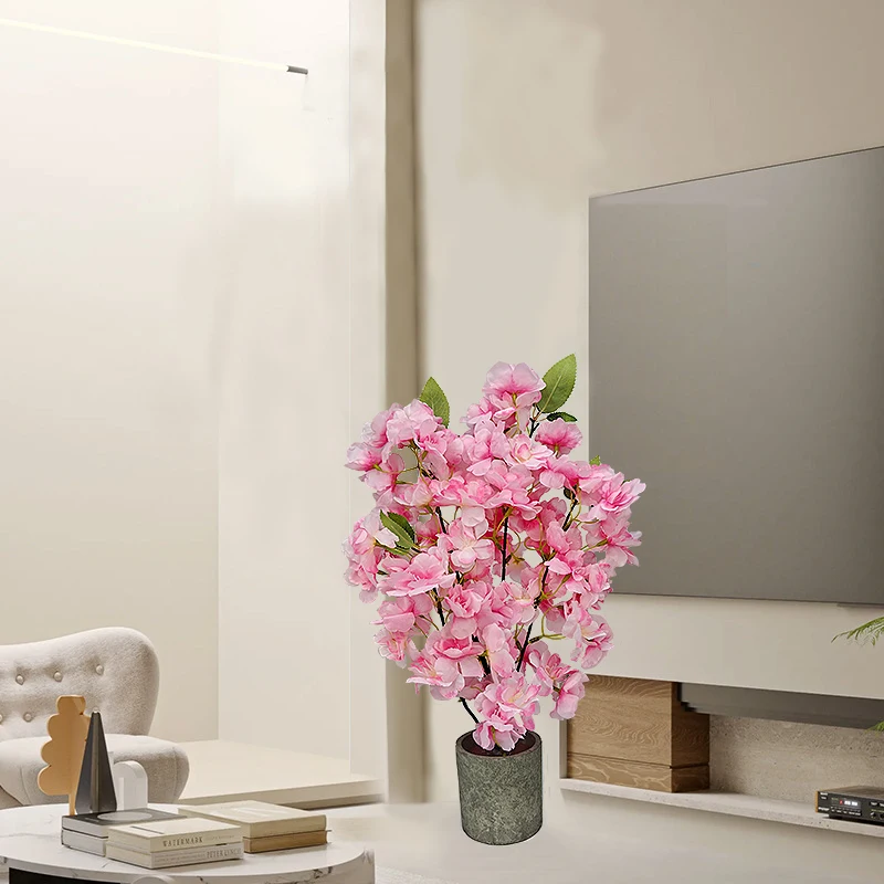 

Simulation flower pot two-piece set peach blossom olive leaf living room office simulation peng