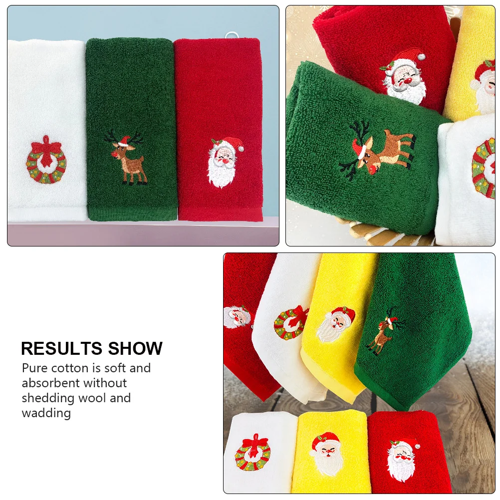 

2Pcs Christmas Face Towel Cotton Cartoon Pattern Embroidered Soft Absorbent Xmas Washing Cloth 44x32cm Gift Xmas Towel