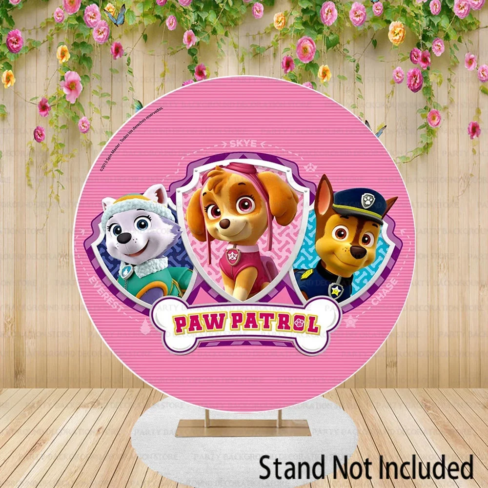 

Chase Everest Skye Dog Girls Birthday Party Backdrop Pink Dog Paw Patrol Round Backdrop Marshall Baby Shower Background Banner