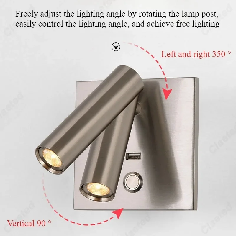 Creative and Minimalist LED Embedded Rotatable Wall Lamp for Home Bedroom Bedside Study Decoration Reading and Lighting