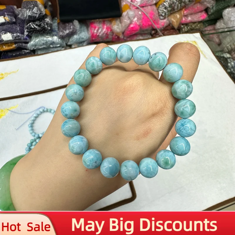 

2024Larimar Stone Bead Charm Elastic Bracelet Natural Stone Bracelet Senior Jewelry Female for Gift Wholesale 9mm bracelets