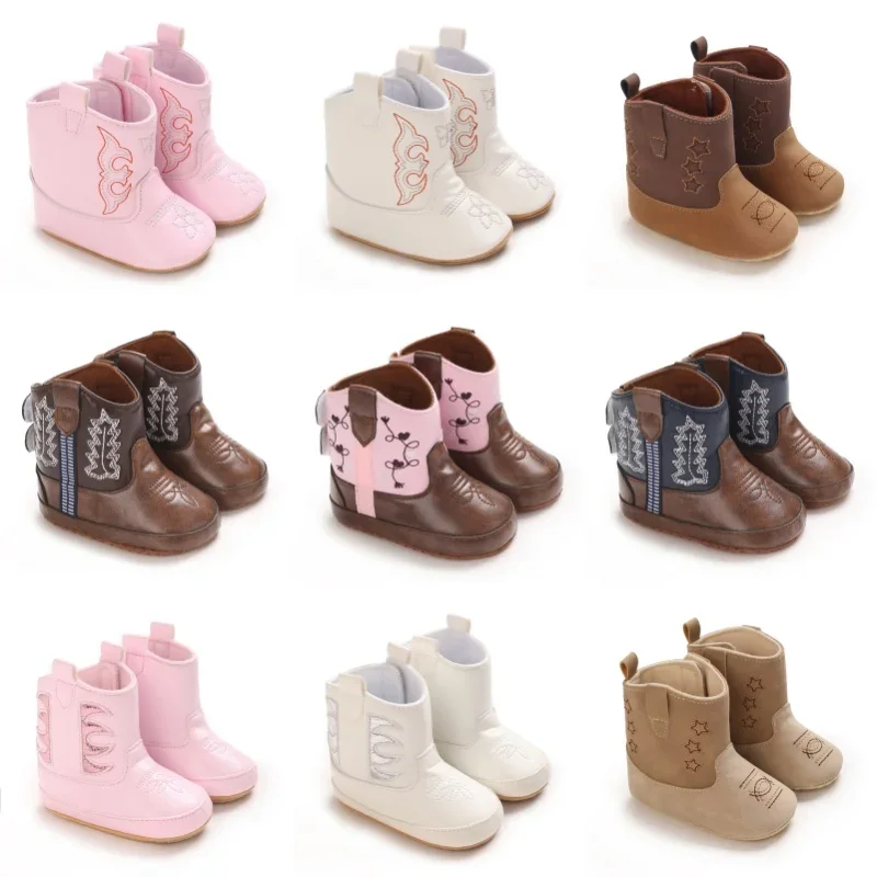 

Baby Learning Walk Shoes, Vintage Embroidered Cowboy Ankle Boots, Soft Infant Casual Footwear for Baby Boys Girls 0-18 Months