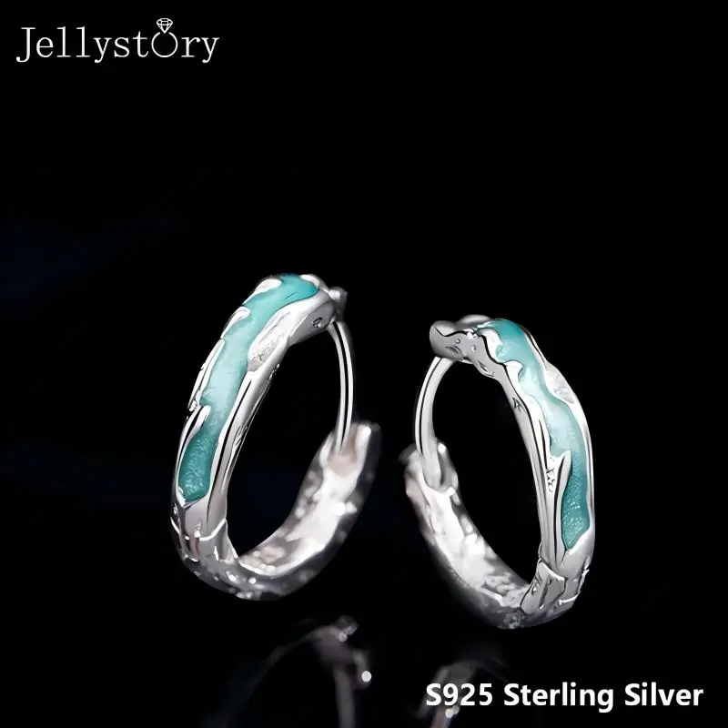 Gift For Him Boyfriend S925 Sterling Silver Earrings Men Mint Green Wave Pattern Ear Studs Cool Niche Jewelry Trendy Brand