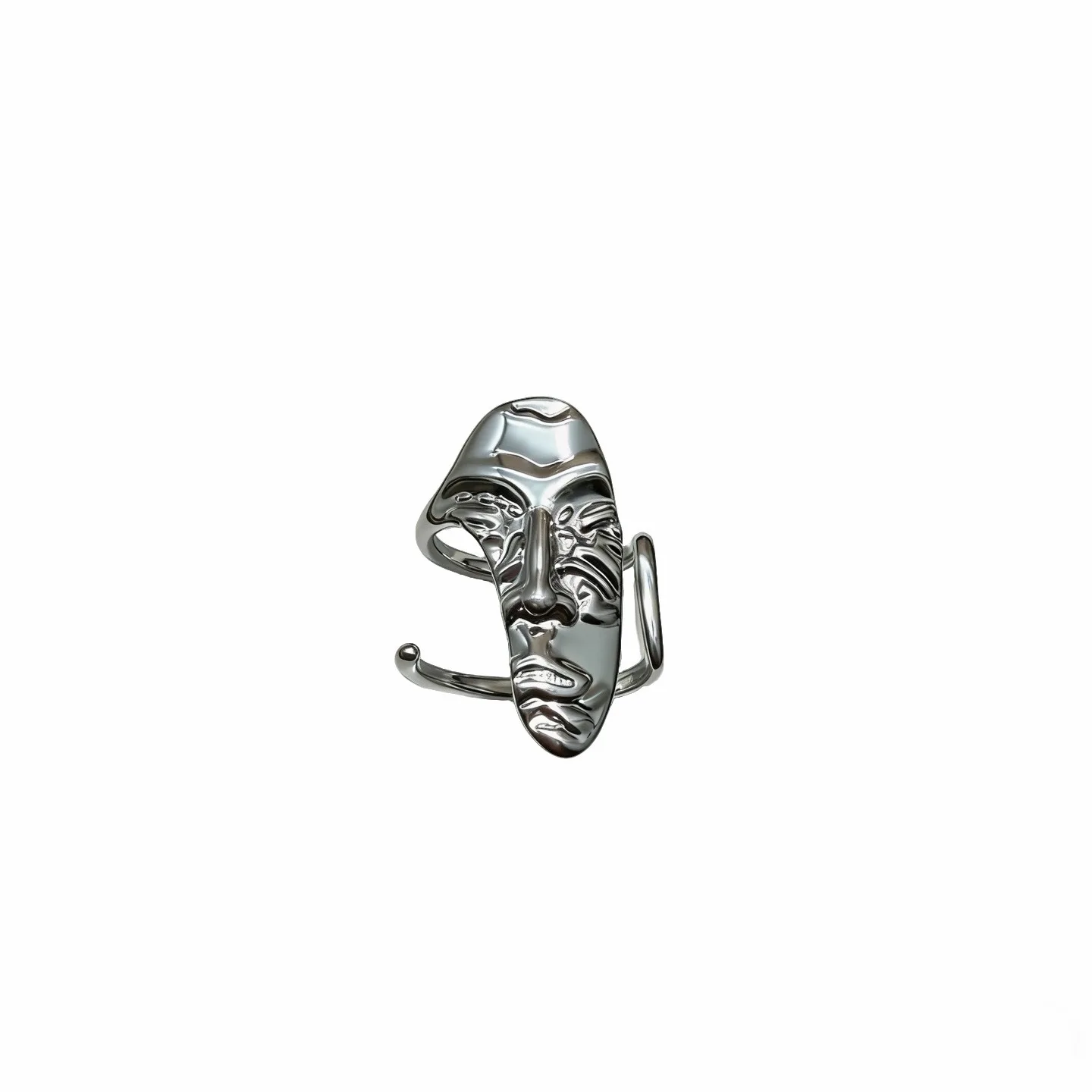 European American New Silver Half Face Open Ring Dark Cold Wind Cool Niche Adjustable Irregular Finger Ring Fashion Jewelry