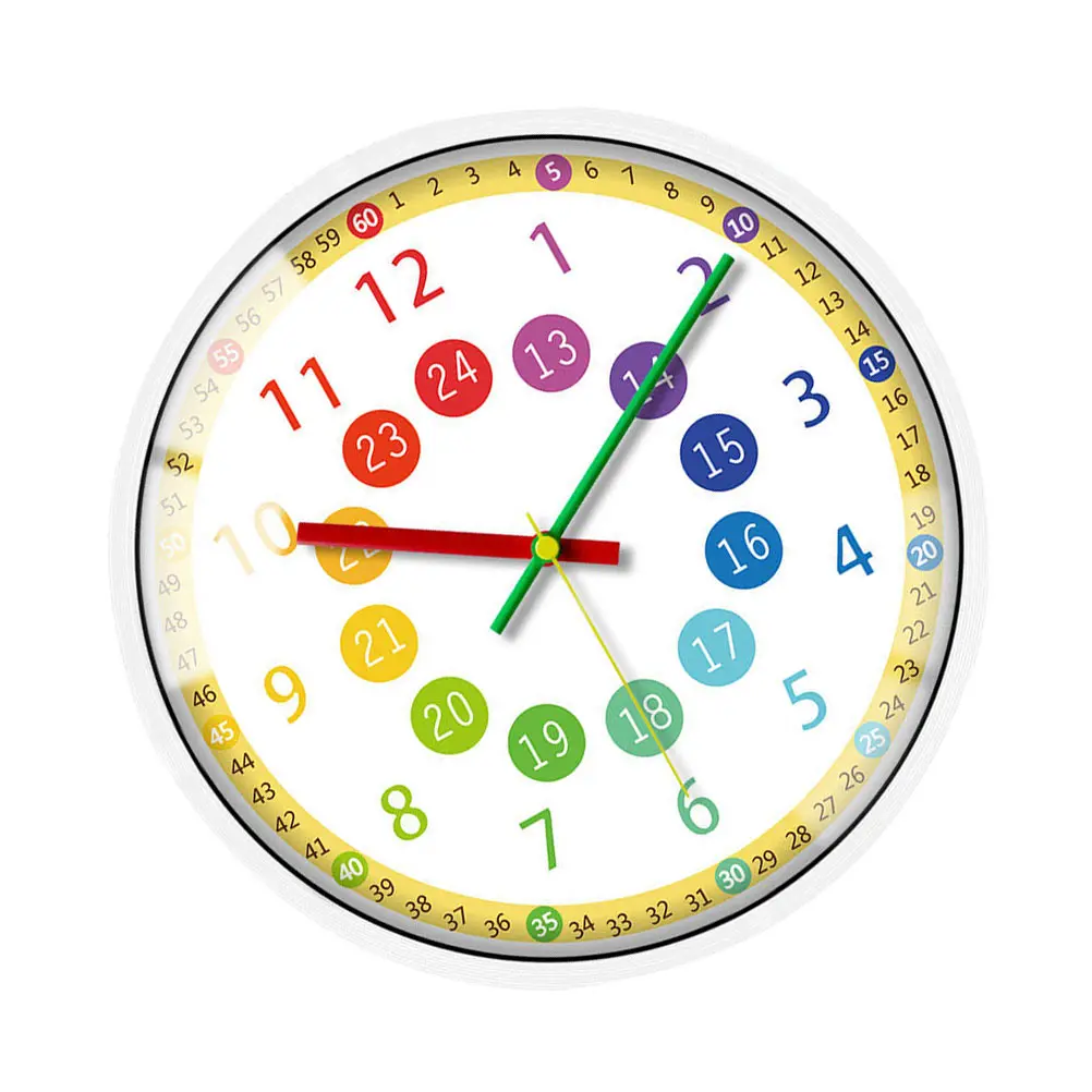 

Silent Learning Wall Clock Mute Hanging Clock for Kids Room Study Plastic Glass Metal Colorful Surface Kids Time