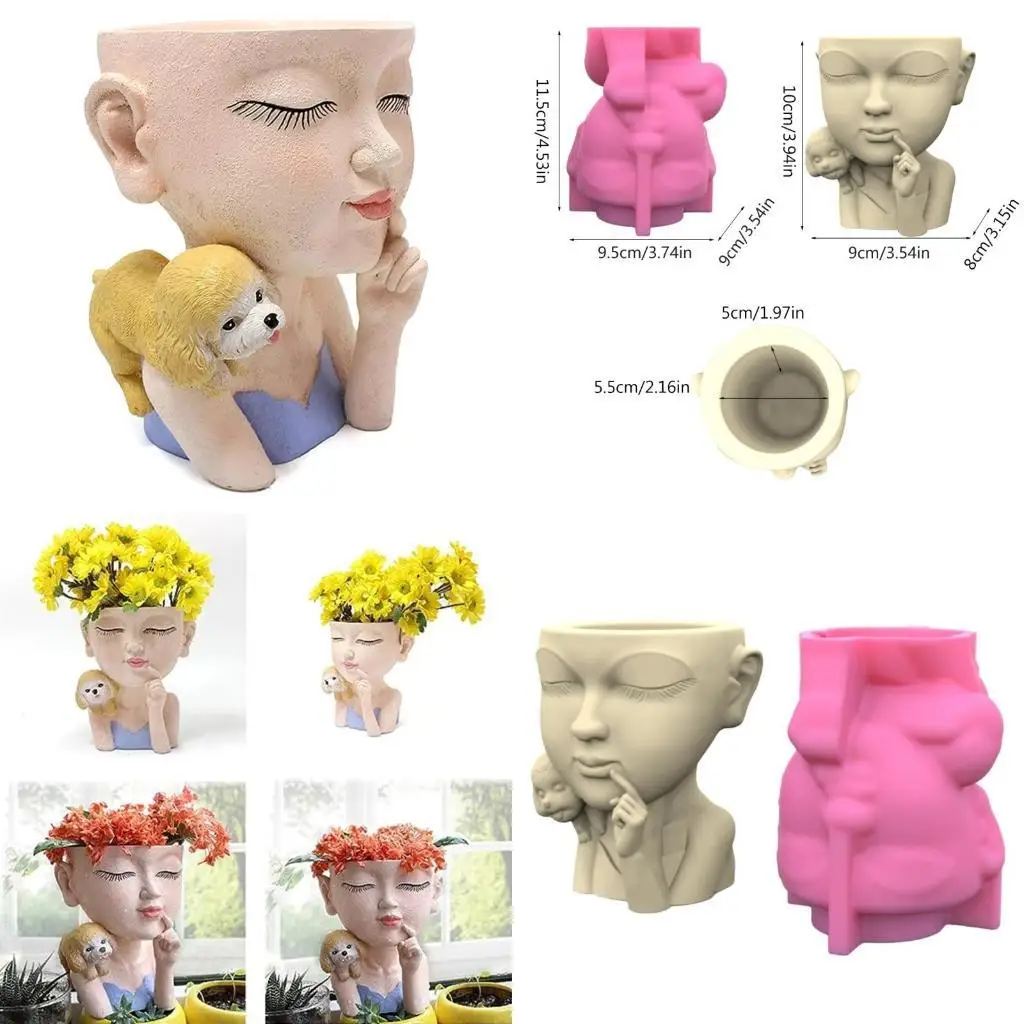 

652F Portrait Gypsum Flower Pot Silicone Mold Epoxy Resin Casting Mold Vase Cement Clay Mold Pen Holder Mold