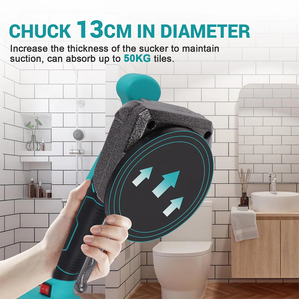 Vibrateur de carreaux sans fil Podofo 21V avec chargeur de batterie, outil de nivellement de carreaux à ventouse de 50 kg, machine électrique de pose de carreaux, niveleur à vibrations réglable à 5 vitesses pour l'installation de carreaux de sol et de mur en céramique