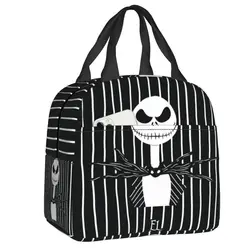 Custom Tim Burton Christmas Horror Movie Insulated Lunch Box Women Halloween Skull Jack Reusable Thermal Cooler Lunch Bag