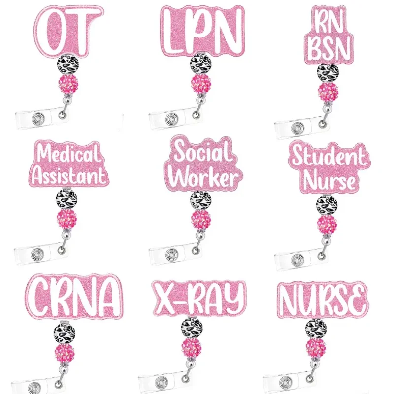 

Medical Nurse Accessories Glitter RN CNA LPN Badge Reel With Beads Student Nurse Socila Worker ID Name Badge Holder