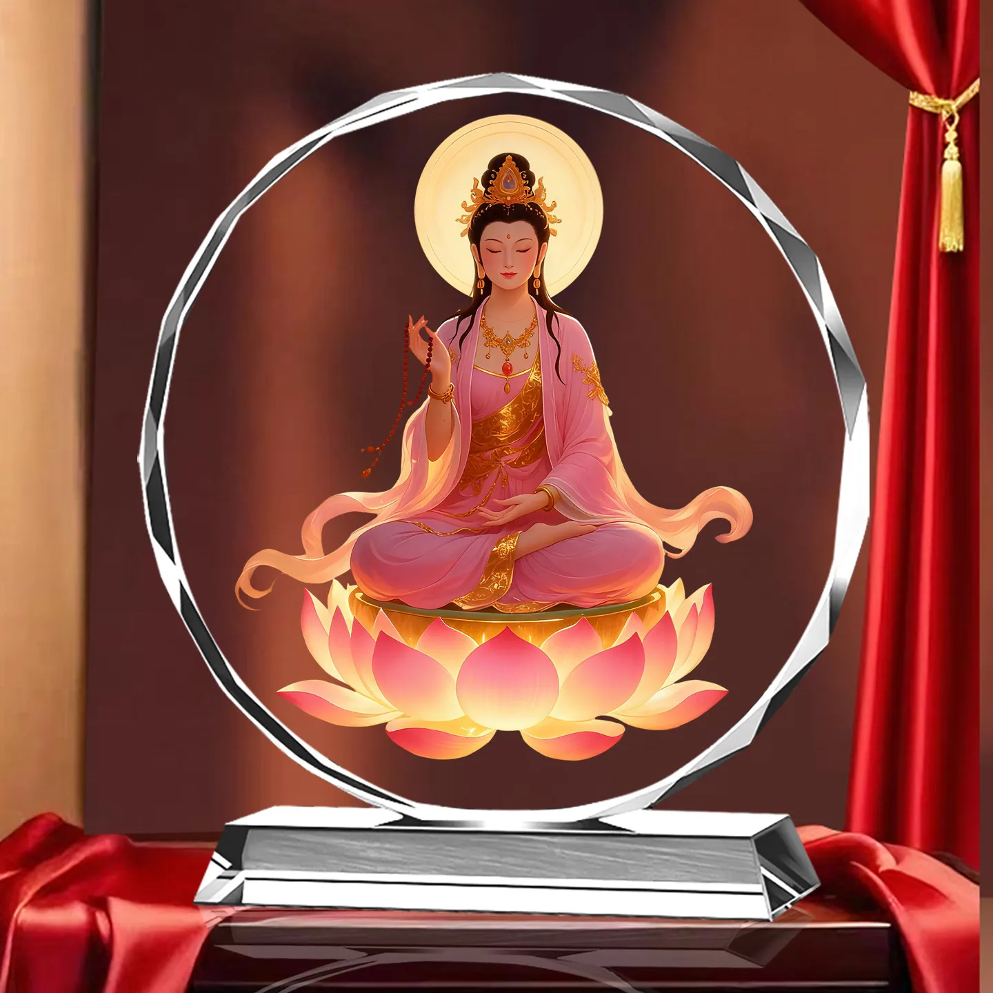 Cz guanyin bodhisattva thangka buddha statue portrait crystal ornament table entrance decoration office desktop worship