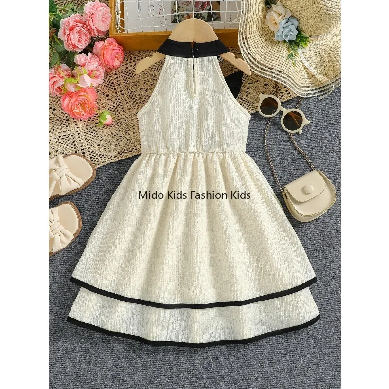 Vintage Sleeveless Summer Dress for Girls Sweet Retro Neckholder Dress Casual Outfit 3-10Y