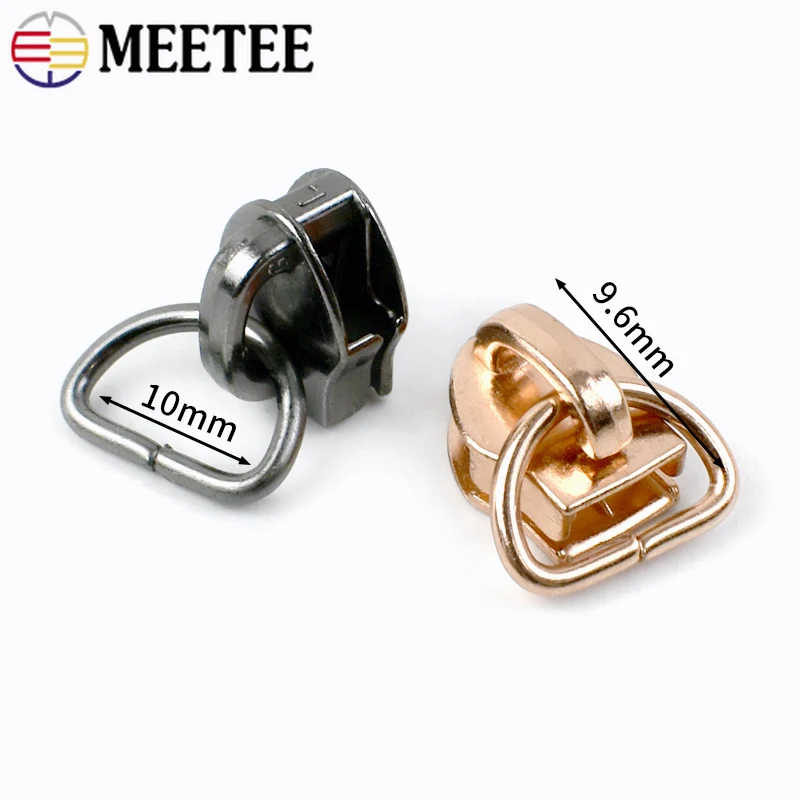 10-50Pcs Meetee 5# Zipper Sliders for Nylon Zippers D Ring Decorative Zips Puller Head Bag Clothes Coat Jacket Repair Accessory