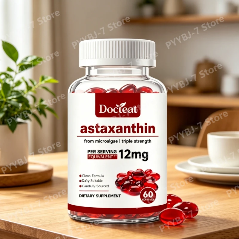 Astaxanthin From Microalgae Triple Strength 12mg Antioxidant Focus 60 Softgels Dietary Supplement Clean Formula Daily