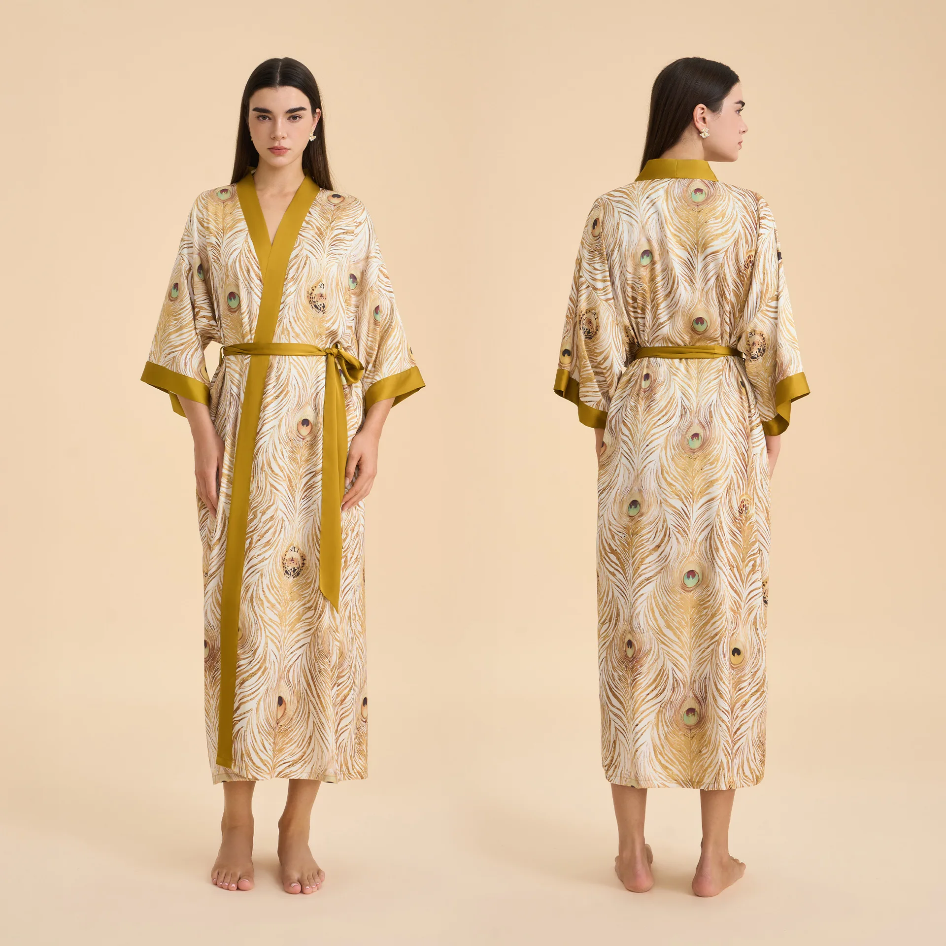 

Bride Kimono White Female Robe Nightdress Print Bathrobe Gown Loungewear Loose Women Nightgown Spring Summer Sleepwear Dress