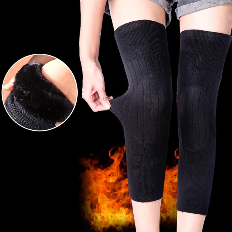 1 Pair Double Thick Cashmere Knee Pads Winter Men And Women Warm Non-slip High Elasticity Durable Wind And Cold Protective Gear