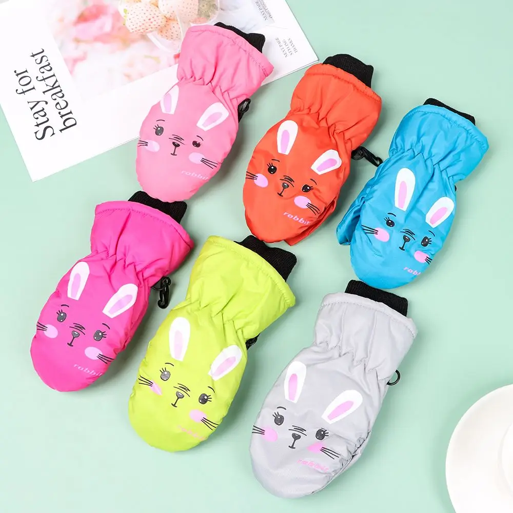 Fashion Children Boys Girls Cartoon Rabbit Non-slip Kids Ski Gloves Sports Mittens Waterproof Thick Warm