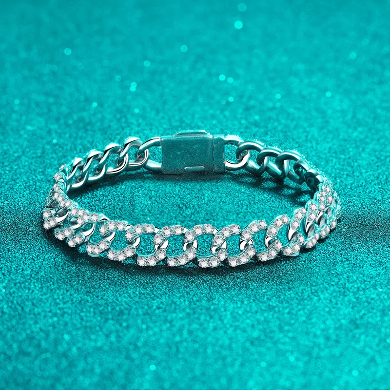 Elegant PT950 Platinum Matching Moissanite Bracelets for Couples, Interlocking Bracelets with Full Diamond Setting (Unisex)