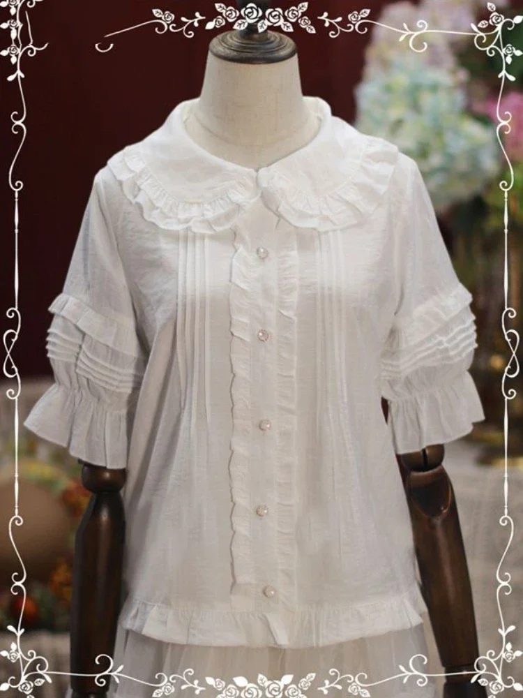 

Лолита однотонная женская рубашка с воротником Питера Пэна японская милая блузка с грудью Y2k эстетичная свободная блузка с рюшами Mujer De Moda