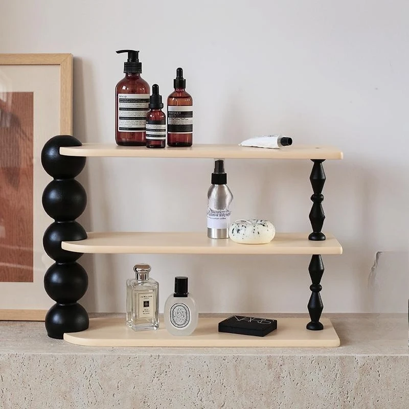 Desktop retro multi-functional rack ins style, countertop finishing solid wood cup perfume storage rack cup holder