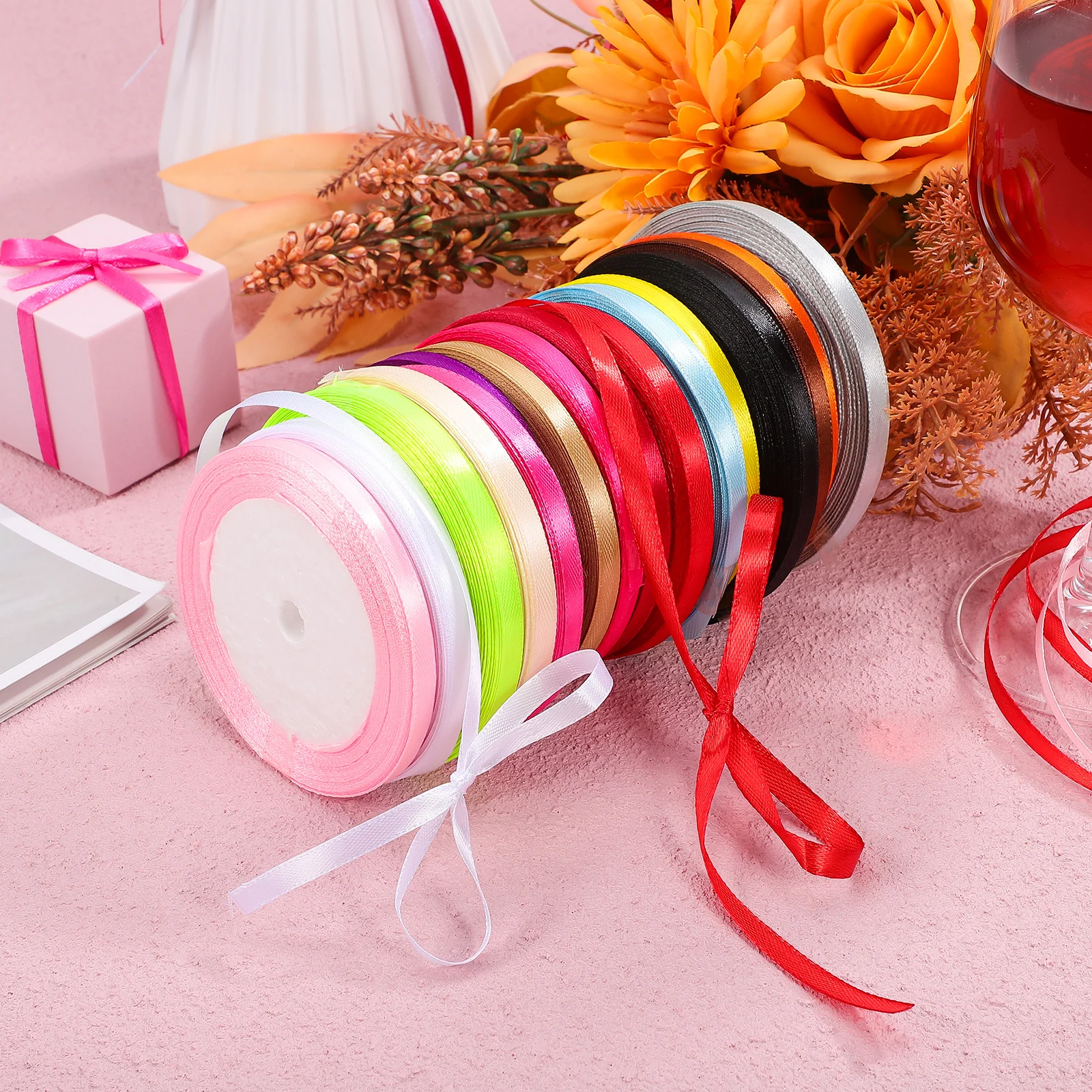 

Colorful Ribbon 18 Rolls Fabric Soft Decorative Crafting Bouquet Gift Wrap Ribbons For Gifts Thin Polyester Assortment